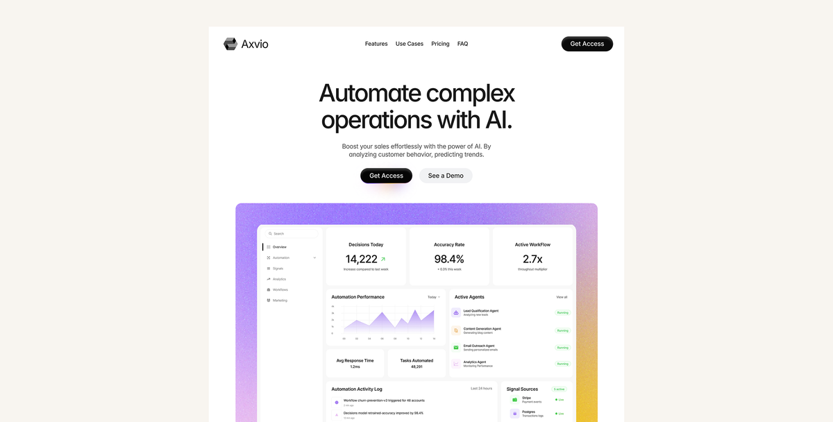 Axvio landing page template design